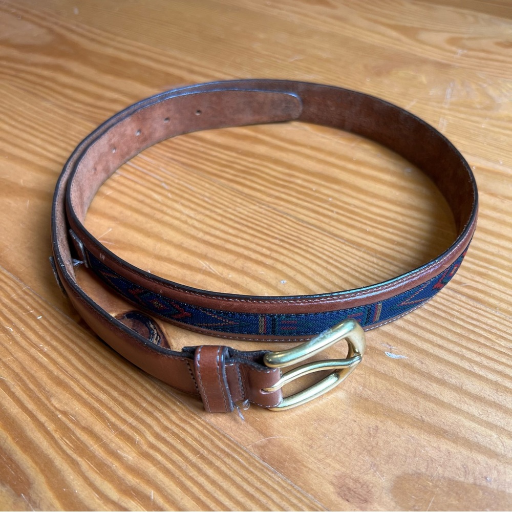 Mens Leather Aztec Tribal Western Inlayed Belt Brass Buckle Size 38 Multi USA - Picture 5 of 12